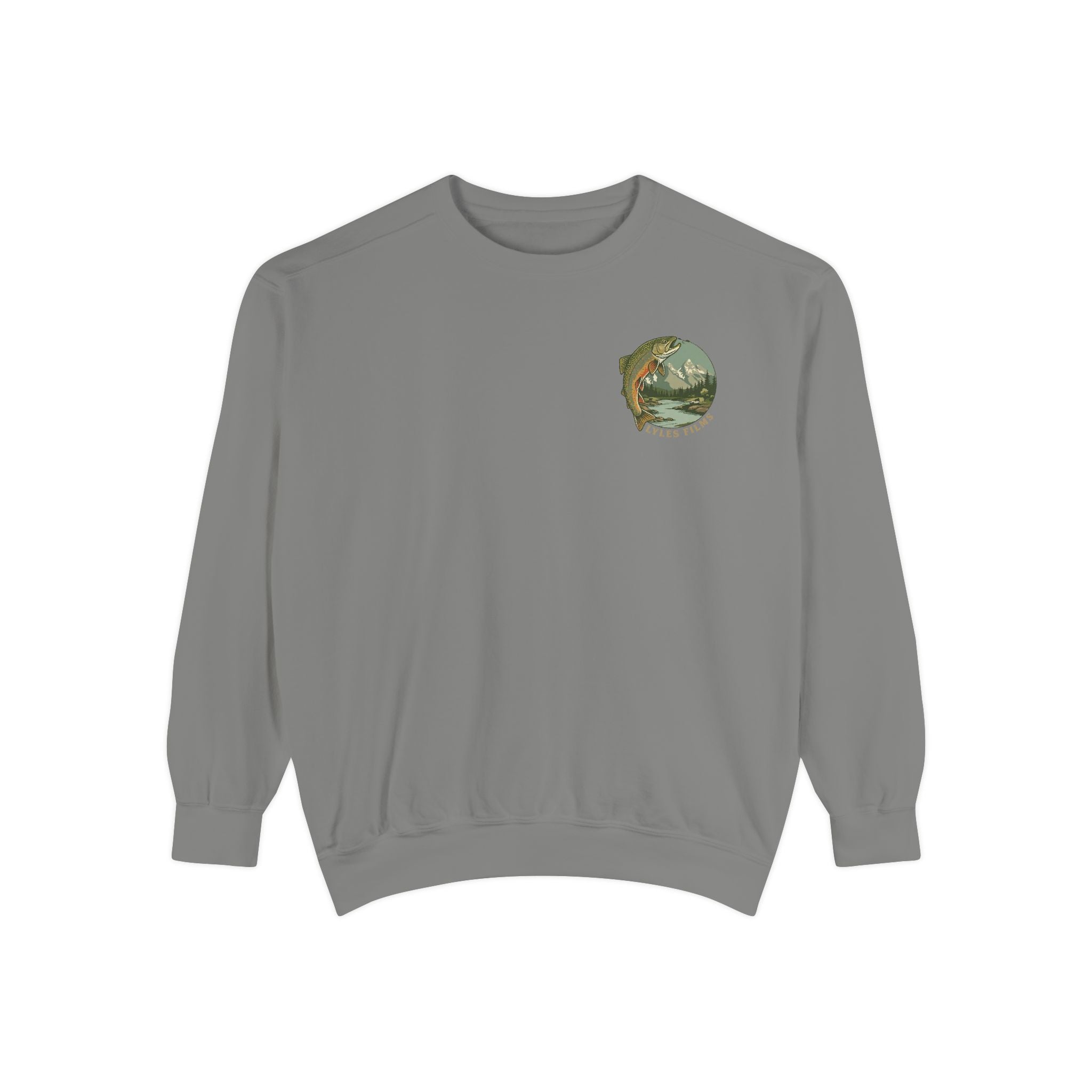 Fishing Crewneck Sweatshirt — 'Lyles Films' Trout Mountain Graphic