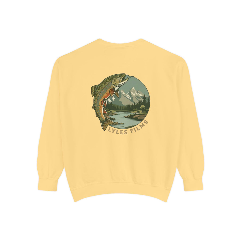 Fishing Crewneck Sweatshirt — 'Lyles Films' Trout Mountain Graphic