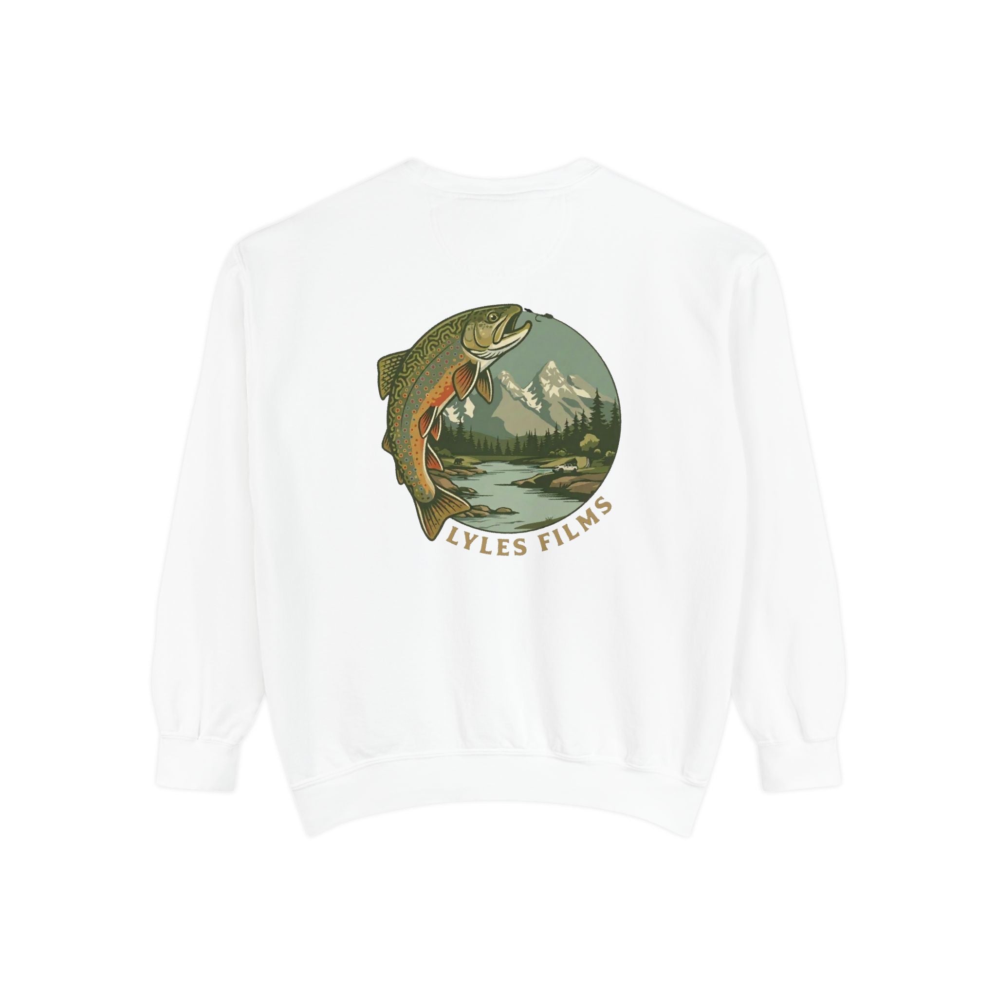 Fishing Crewneck Sweatshirt — 'Lyles Films' Trout Mountain Graphic