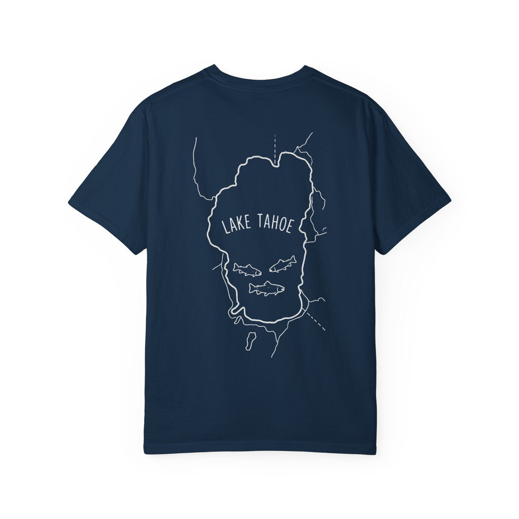 Lake Tahoe Outline Tee — Minimalist Garment-Dyed T-Shirt