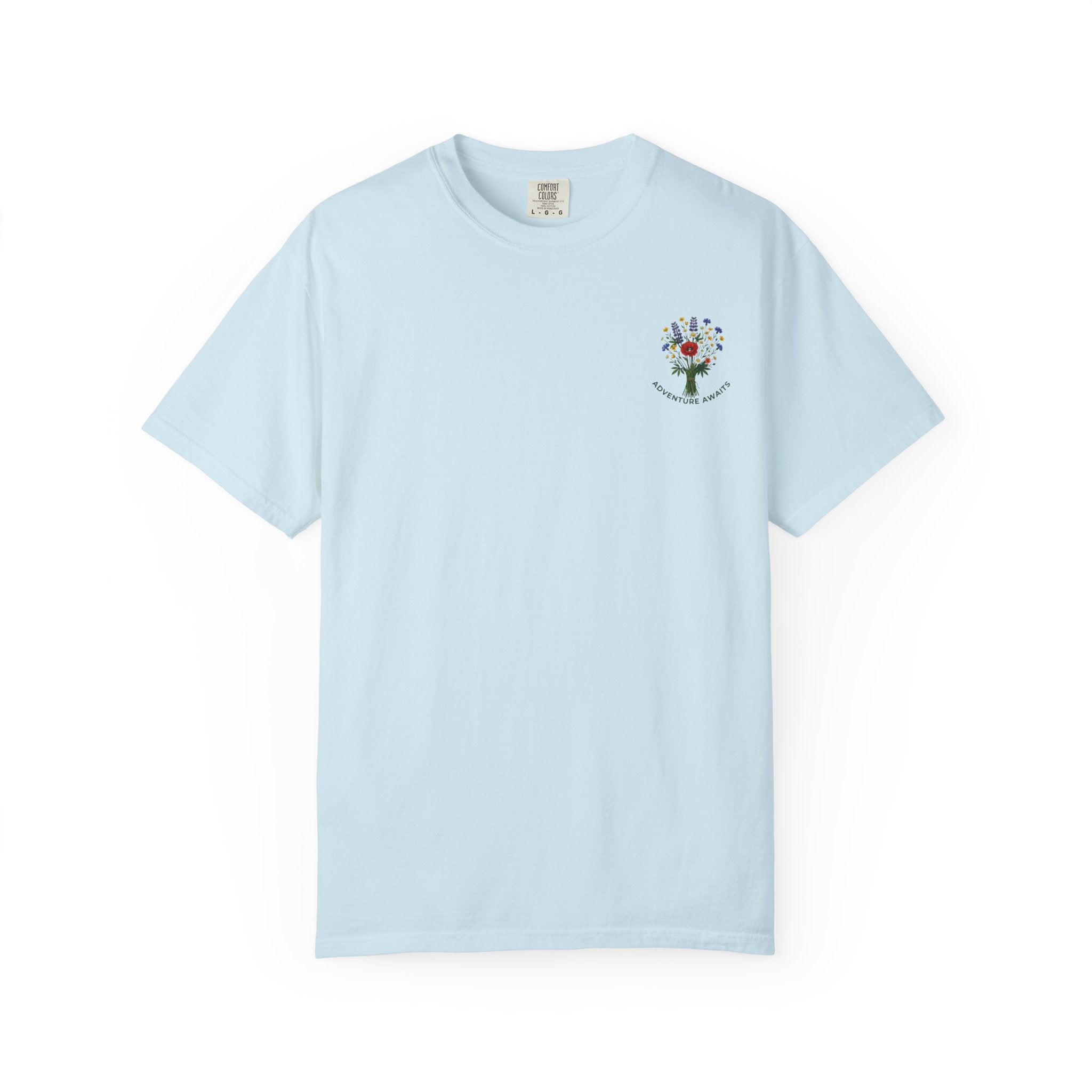 Adventure Awaits T-Shirt — Scenic Mountain River Graphic Tee