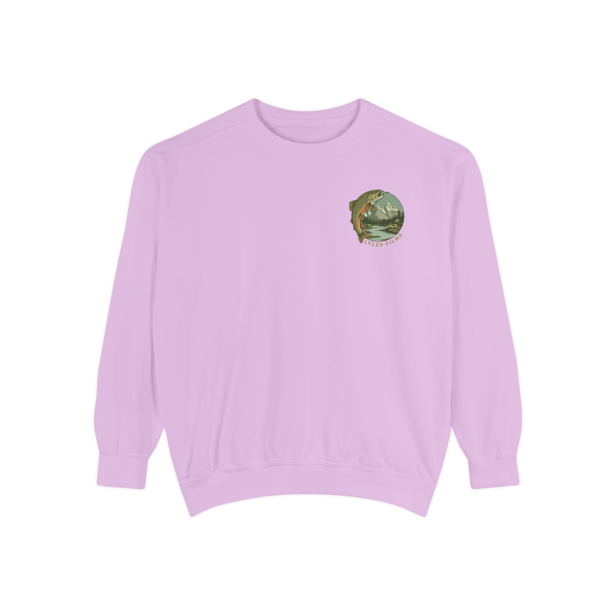 Fishing Crewneck Sweatshirt — 'Lyles Films' Trout Mountain Graphic