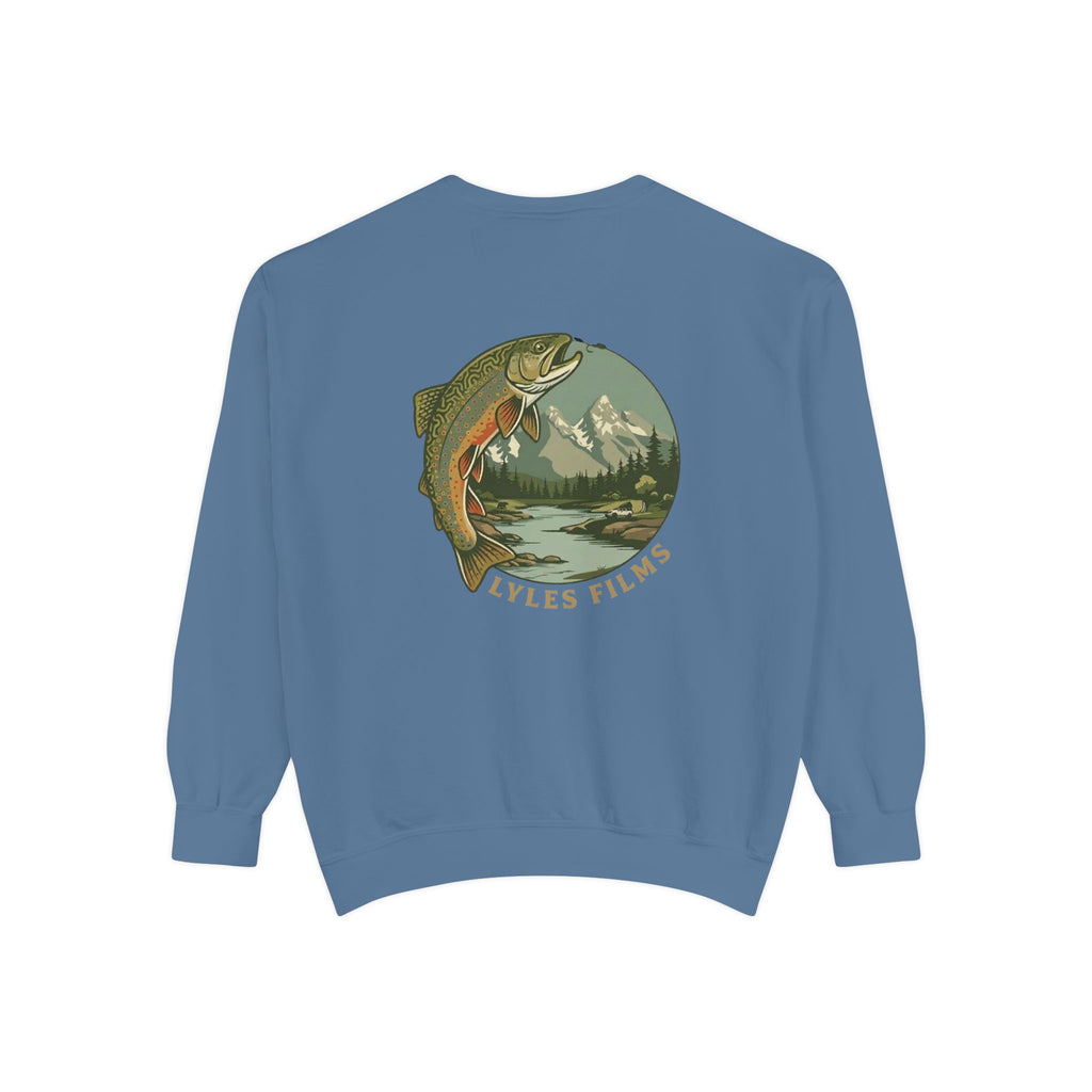 Fishing Crewneck Sweatshirt — 'Lyles Films' Trout Mountain Graphic