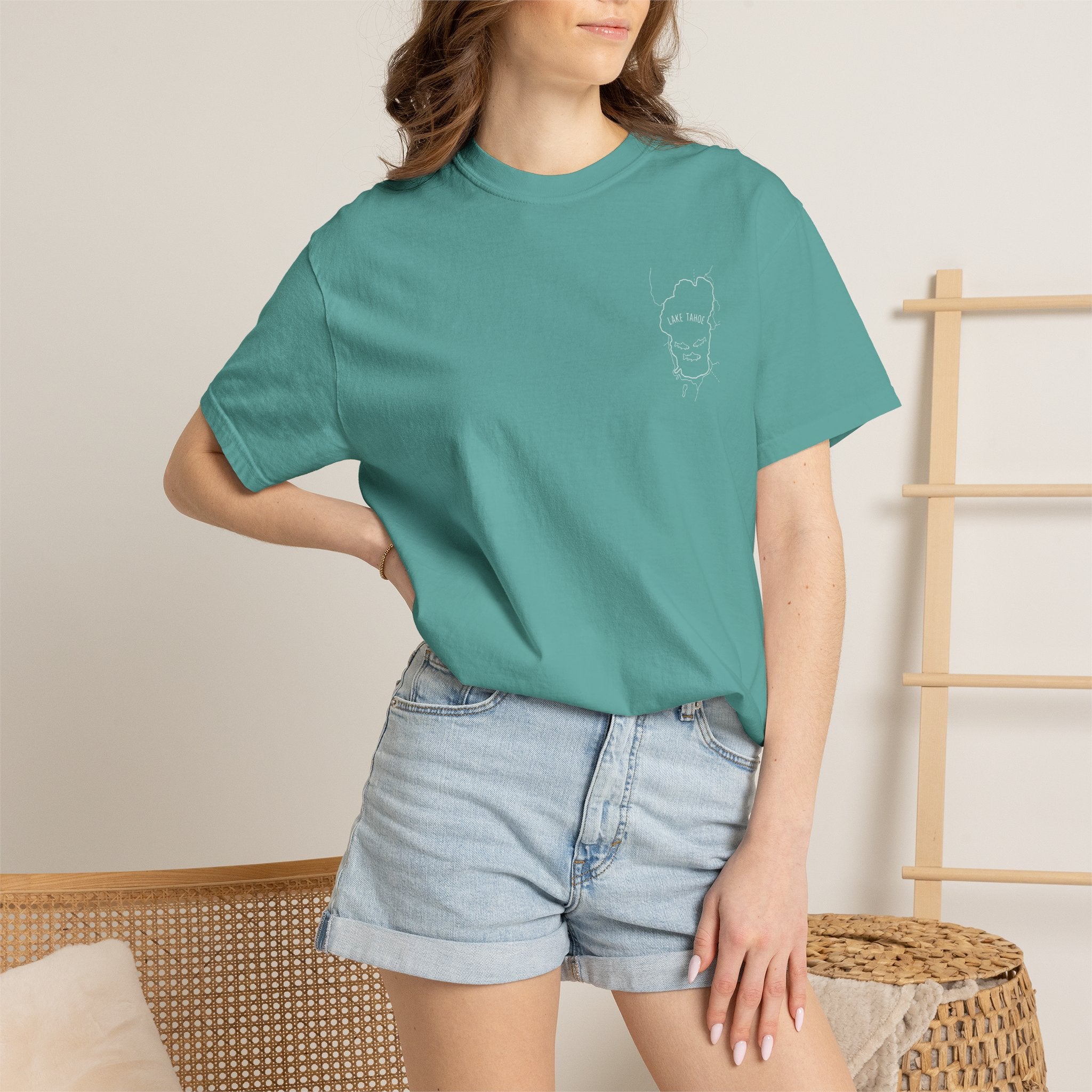 Lake Tahoe Outline Tee — Minimalist Garment-Dyed T-Shirt
