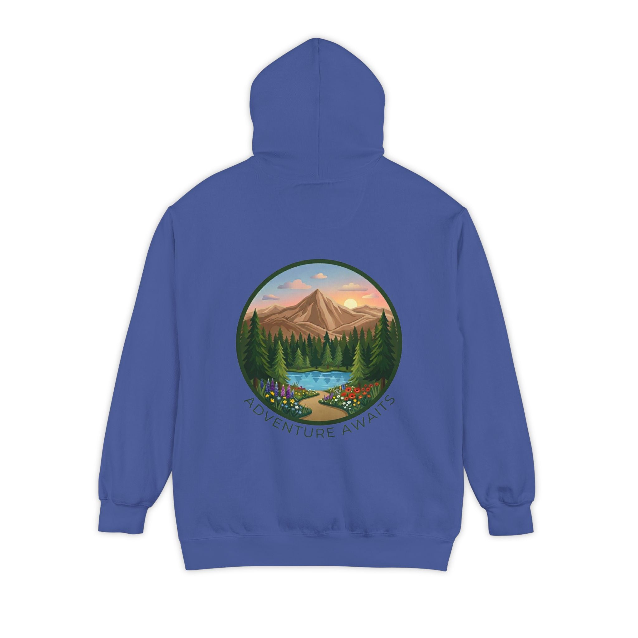 Adventure Awaits Hoodie — Mountain Landscape Graphic Hoodie