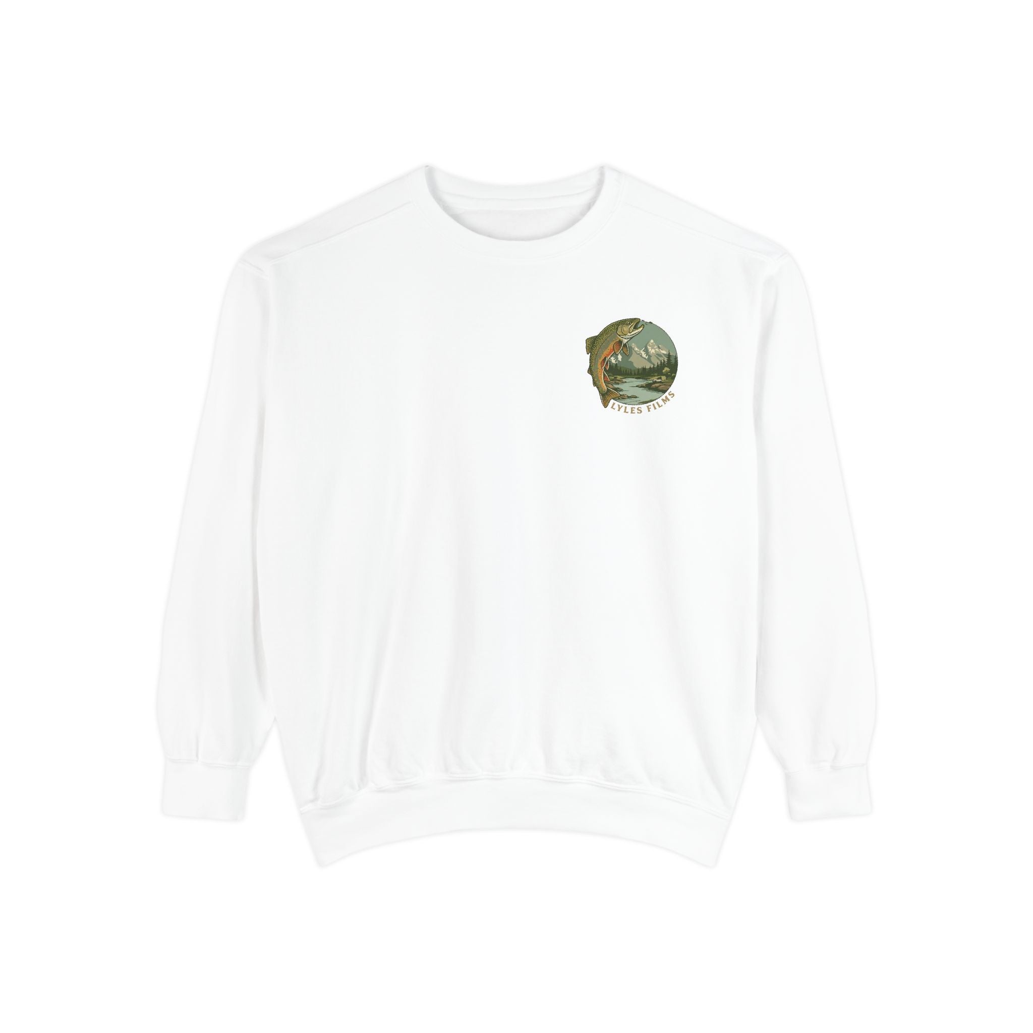 Fishing Crewneck Sweatshirt — 'Lyles Films' Trout Mountain Graphic