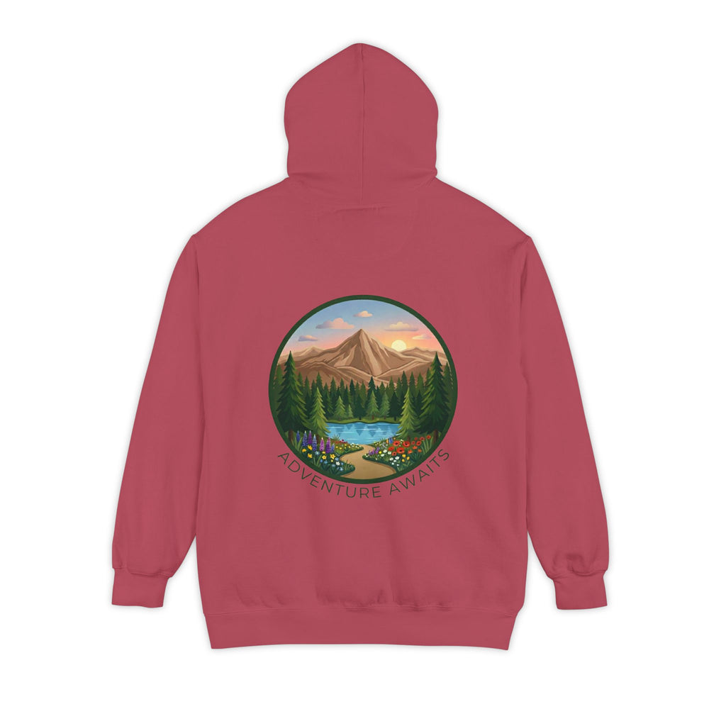 Adventure Awaits Hoodie — Mountain Landscape Graphic Hoodie