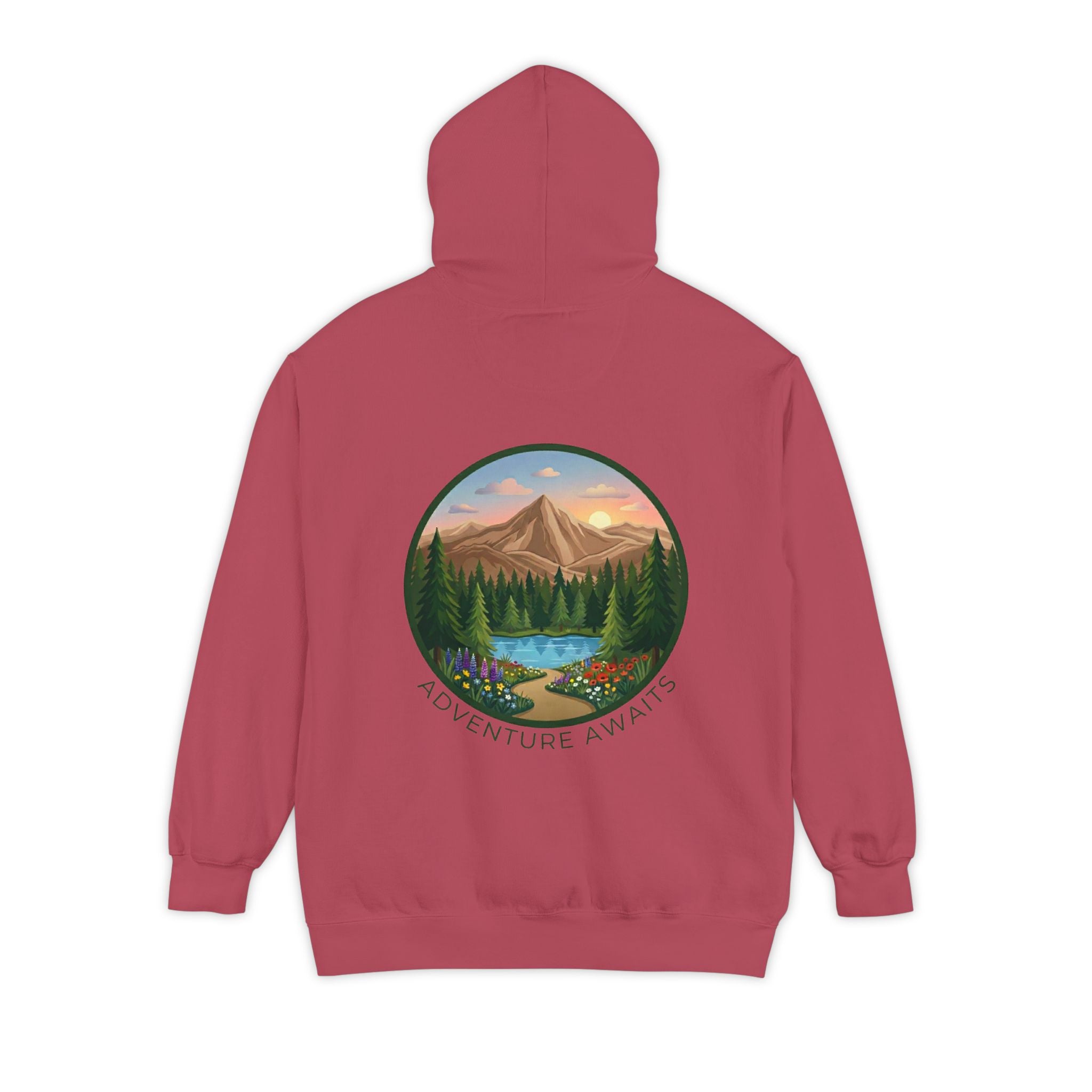 Adventure Awaits Hoodie — Mountain Landscape Graphic Hoodie