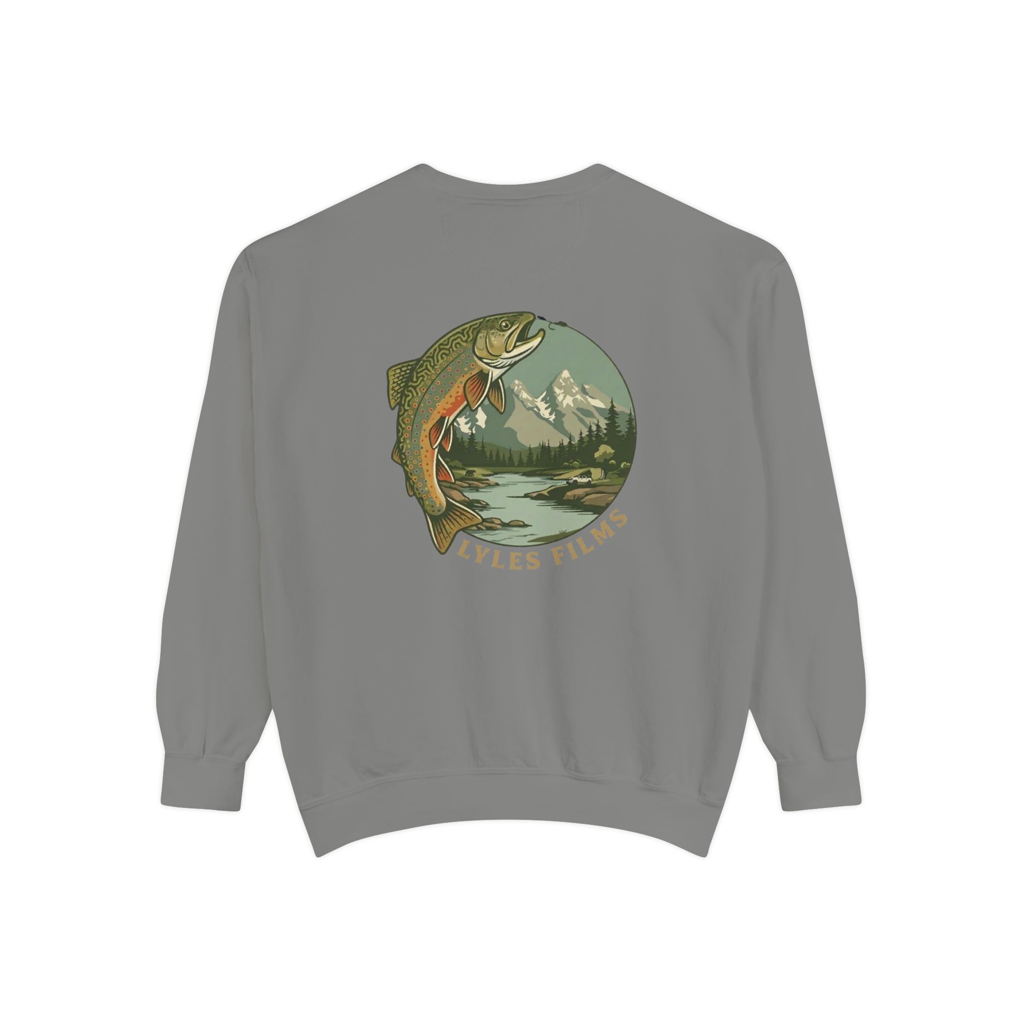 Fishing Crewneck Sweatshirt — 'Lyles Films' Trout Mountain Graphic
