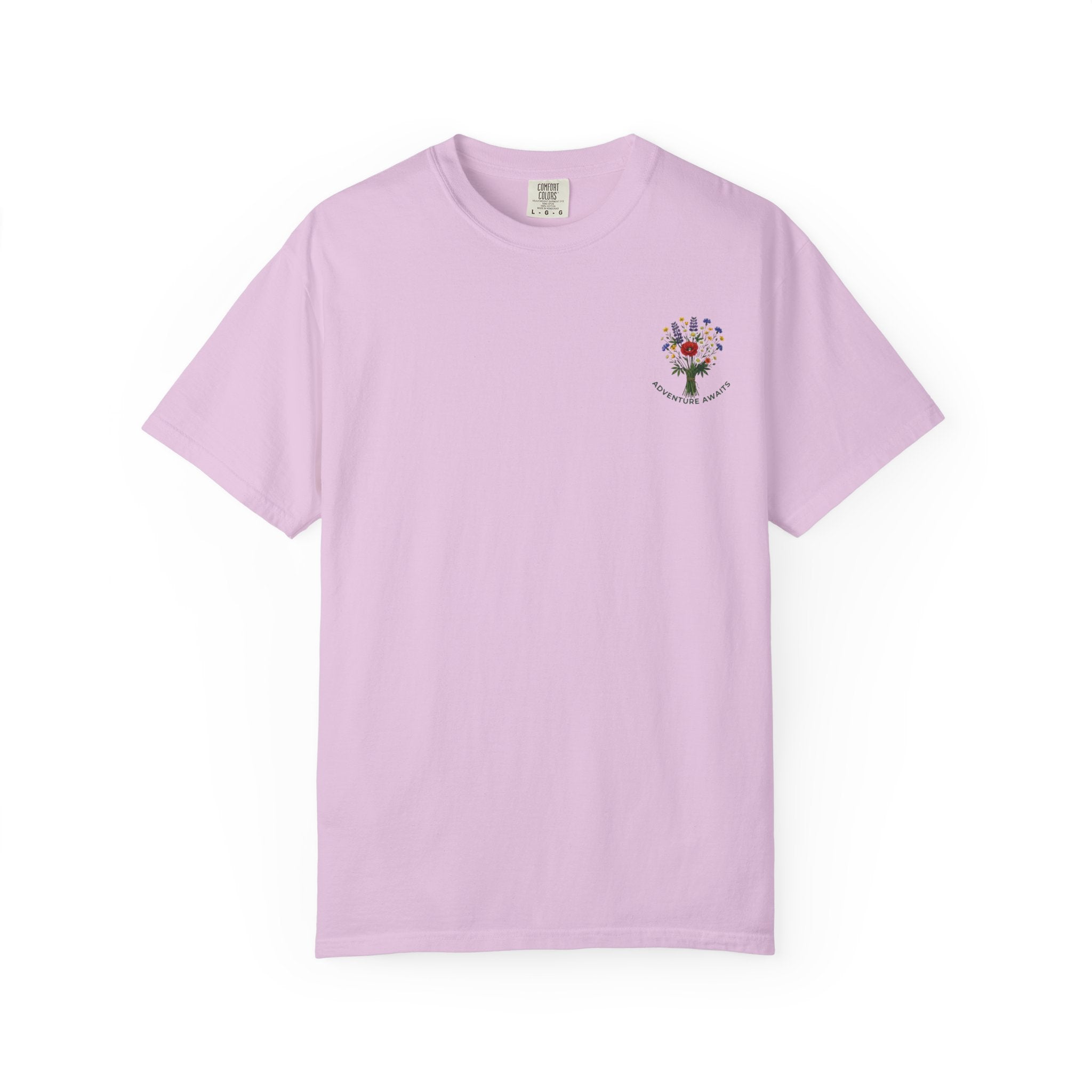 Adventure Awaits T-Shirt — Scenic Mountain River Graphic Tee