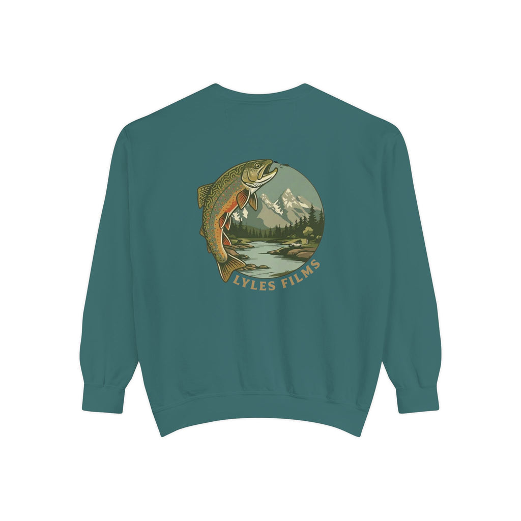 Fishing Crewneck Sweatshirt — 'Lyles Films' Trout Mountain Graphic