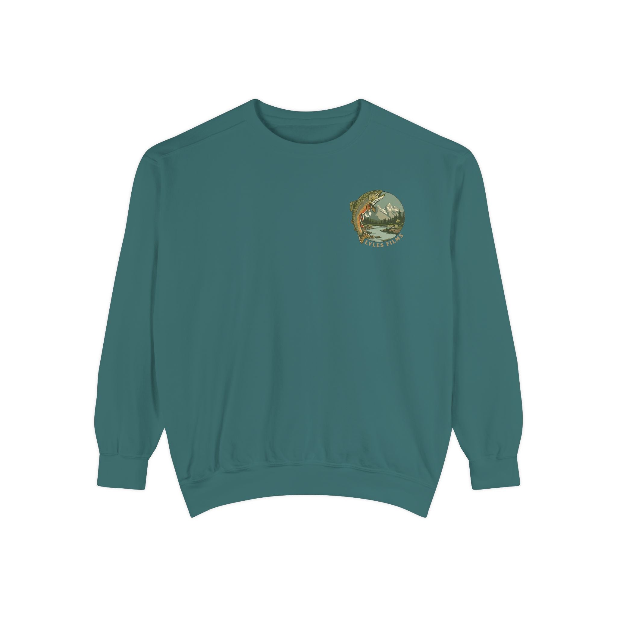 Fishing Crewneck Sweatshirt — 'Lyles Films' Trout Mountain Graphic