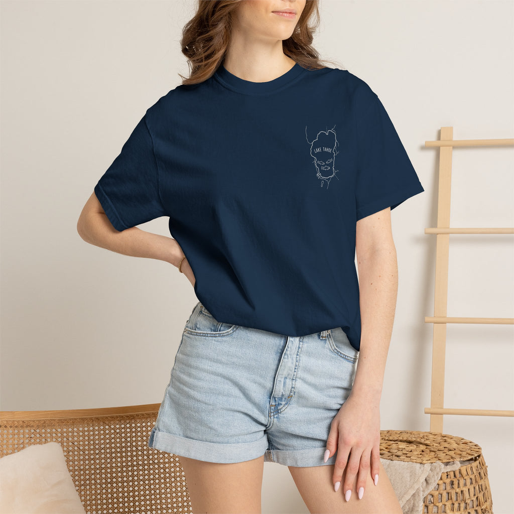 Lake Tahoe Outline Tee — Minimalist Garment-Dyed T-Shirt