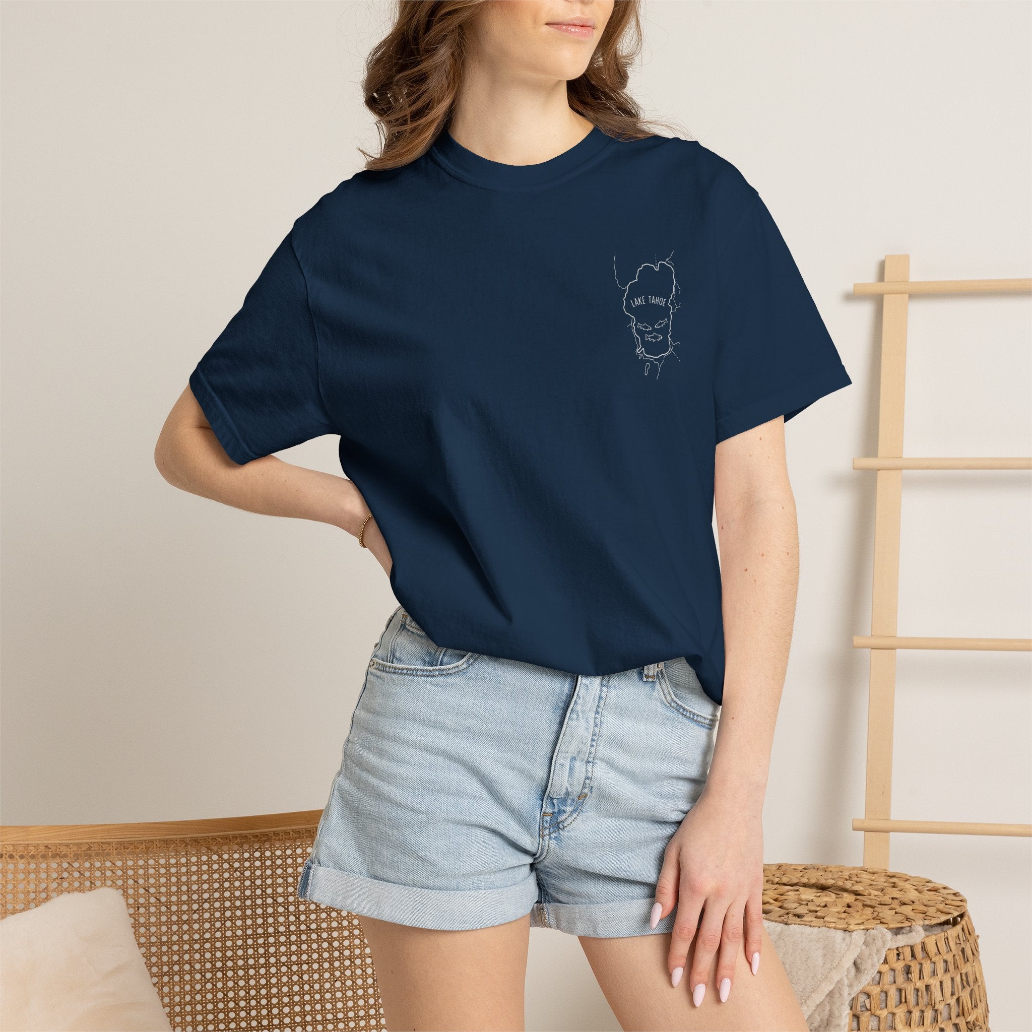 Lake Tahoe Outline Tee — Minimalist Garment-Dyed T-Shirt