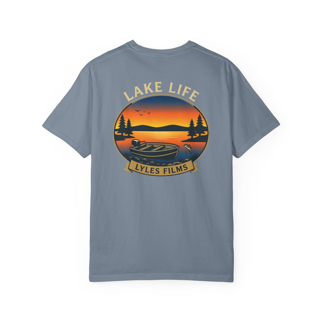 Lake Life T-Shirt — "Lyles Films" Sunset Boat Graphic