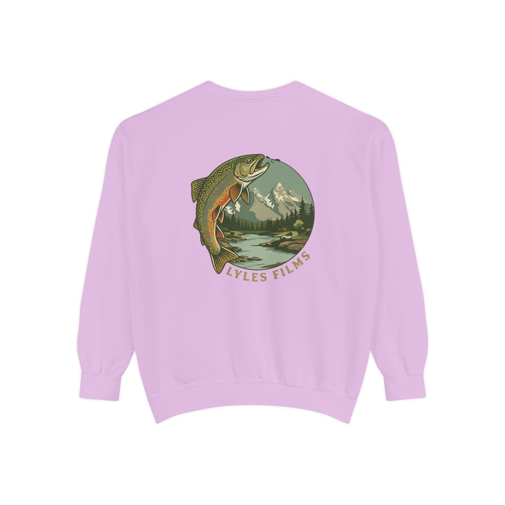 Fishing Crewneck Sweatshirt — 'Lyles Films' Trout Mountain Graphic