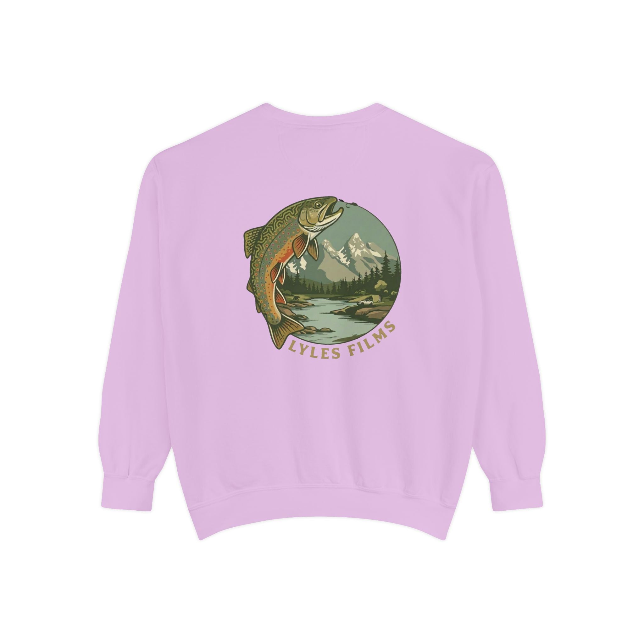 Fishing Crewneck Sweatshirt — 'Lyles Films' Trout Mountain Graphic