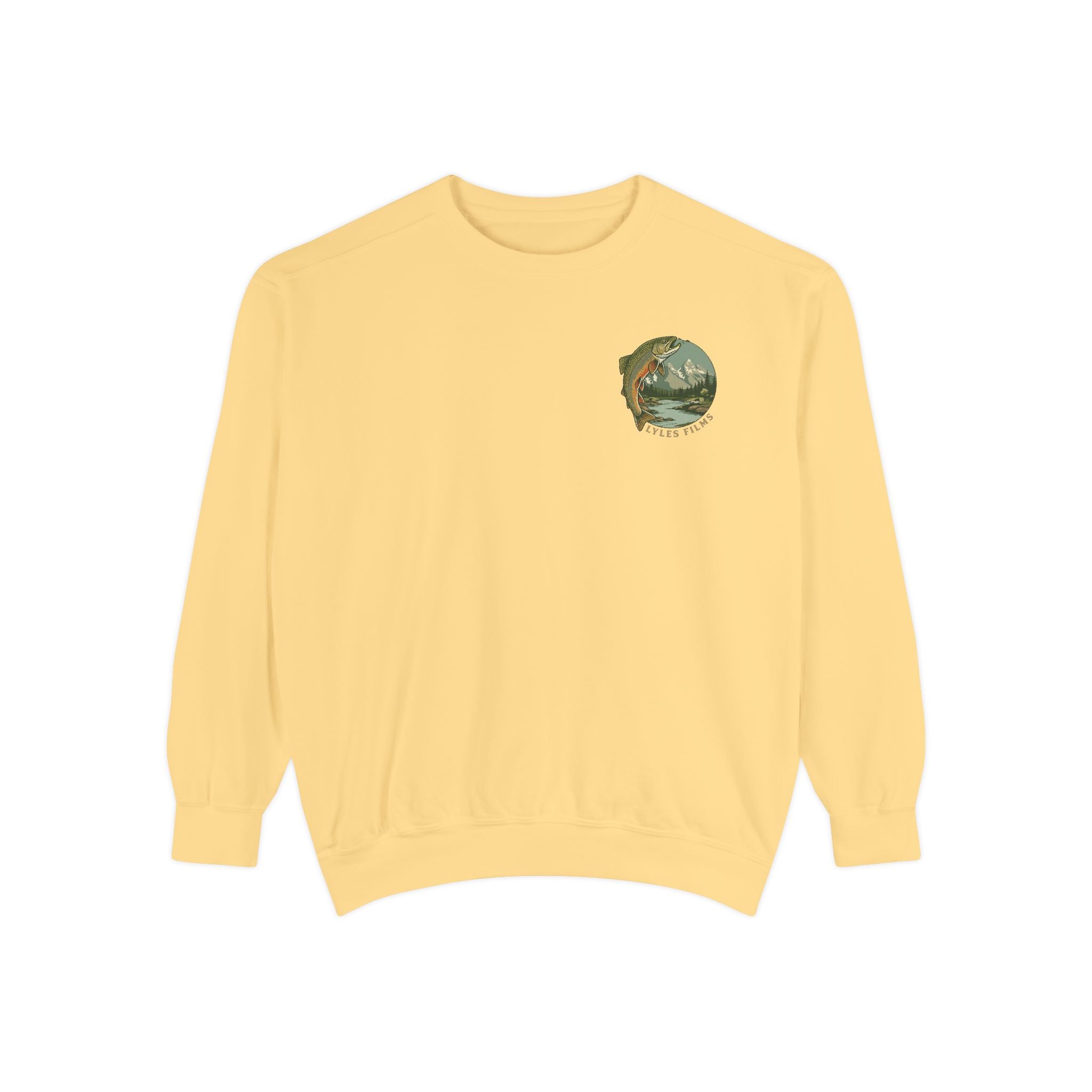 Fishing Crewneck Sweatshirt — 'Lyles Films' Trout Mountain Graphic