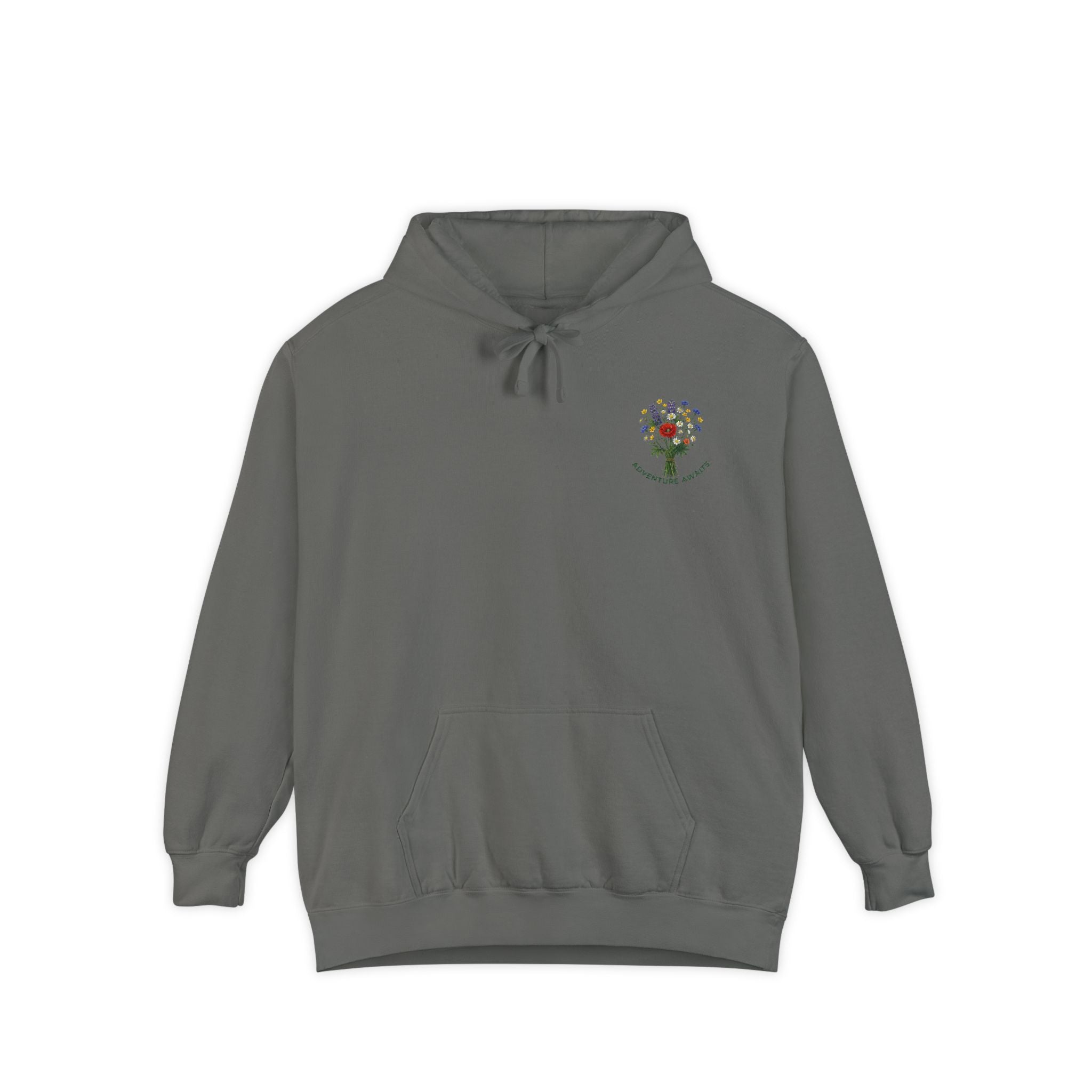 Adventure Awaits Hoodie — Mountain Landscape Graphic Hoodie