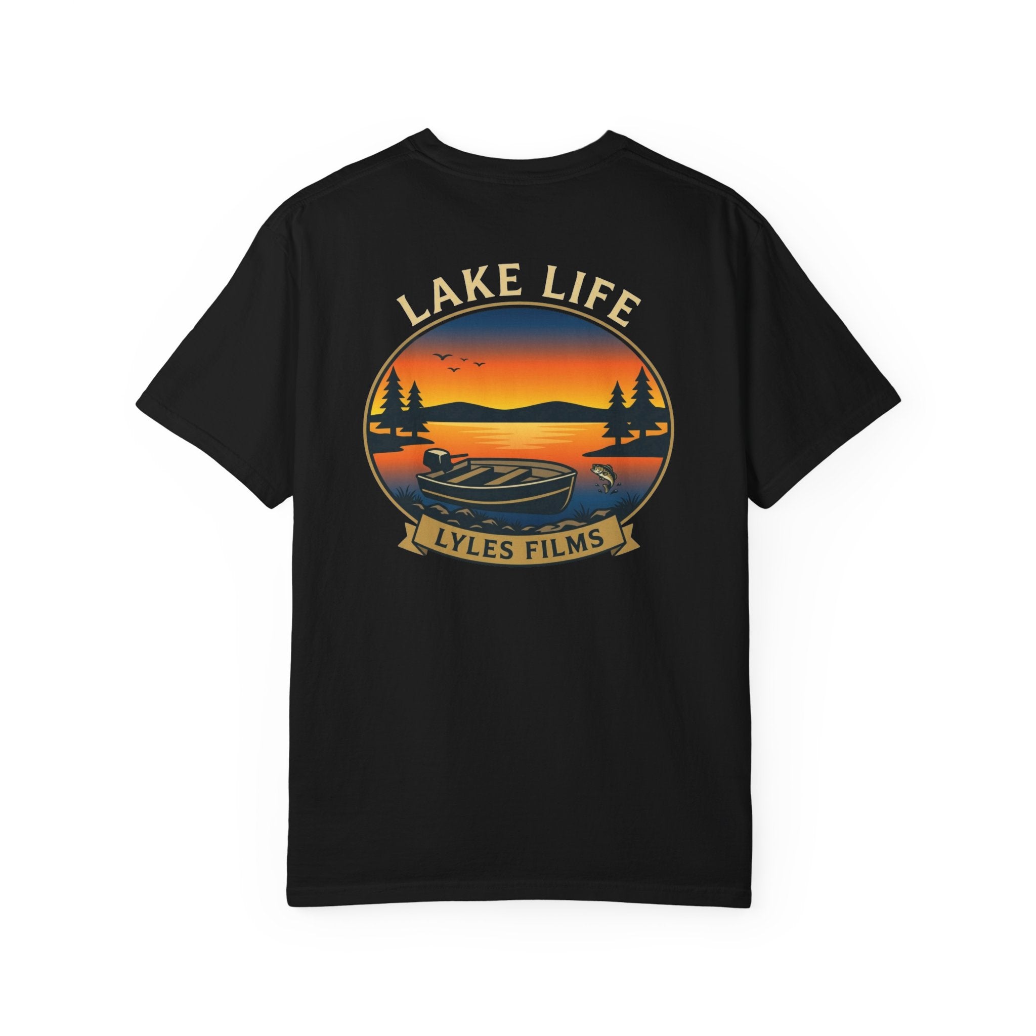 Lake Life T-Shirt — "Lyles Films" Sunset Boat Graphic