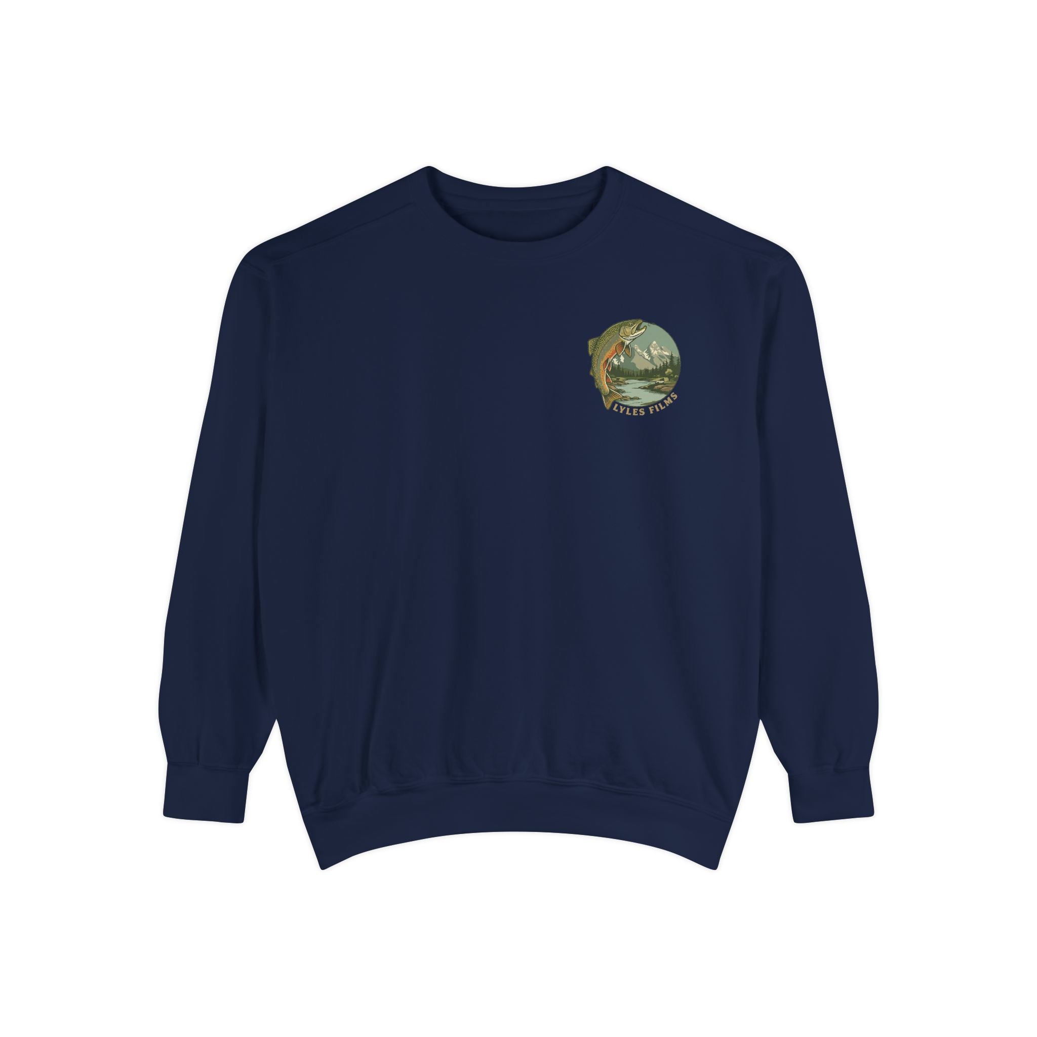 Fishing Crewneck Sweatshirt — 'Lyles Films' Trout Mountain Graphic