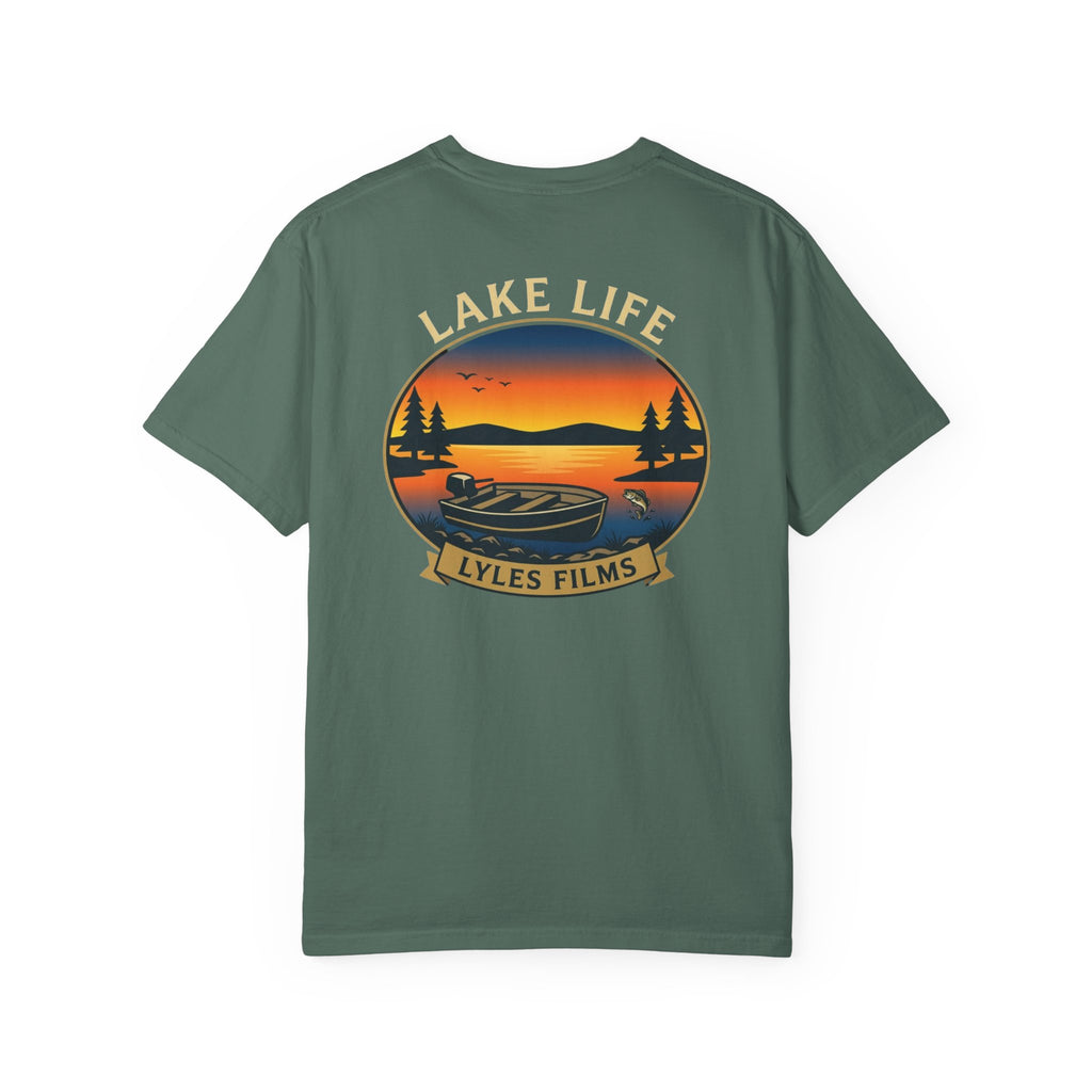 Lake Life T-Shirt — "Lyles Films" Sunset Boat Graphic