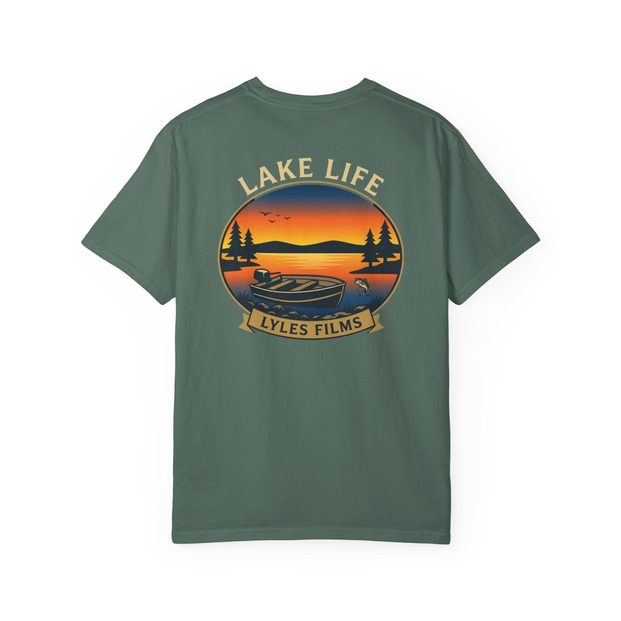 Lake Life T-Shirt — "Lyles Films" Sunset Boat Graphic